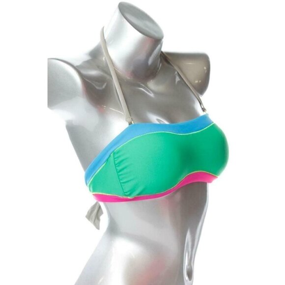 NWT ABS Allen Schwartz Neon Pink Blue Bandeau Strapless Bikini Top - Picture 2 of 8